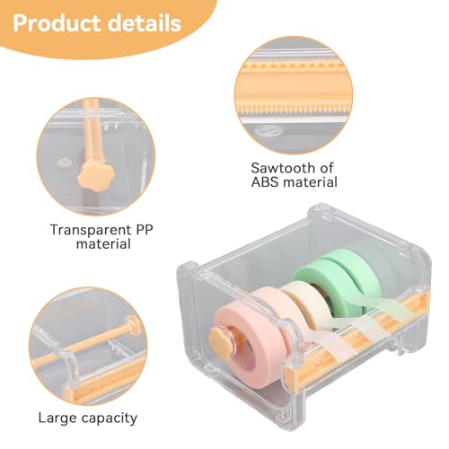 Image of Agatige Transparent Visible Desktop Multi Masking Tape Cutter, Washi Tape Dispenser, Roll Tape Holder for Home Office School (Not Include Masking Tape)(Orange)