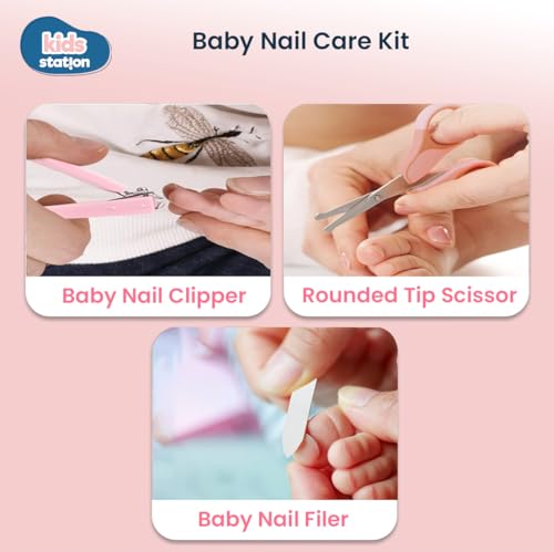 Image of Kids Station Portable Baby Potty Training Seat with 10 Piece Baby Grooming Kit - Potty Training Seat for 1+ Year child - Nail Cutter, Rounded Scissors, Nail Filer, Tweezer, Comb and Hair Brush (Pink)