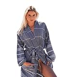 Turkish Hooded Bathrobe with Pocket for Men Women Lightweight Soft Ultra Absorbent Beach, Pool, Hotel and spa peshtemal Unisex 100% Cotton (S/M, Navy)