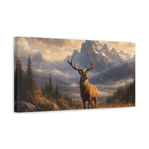 Décoration murale cerf dorée pour salon moderne et grand paysage horizontal