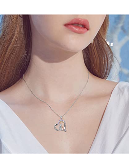 DAOCHONG S925 Sterling Silver Mother and Daughter Moon and Star Love Heart Pendant Necklace Gift for Women Mother Daughter2