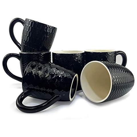 Giftgarden 12 OZ Coffee Mugs Tea Coffee Mug Cups 350 ml Ceramic Mugs, Black, 6 Pack Cover