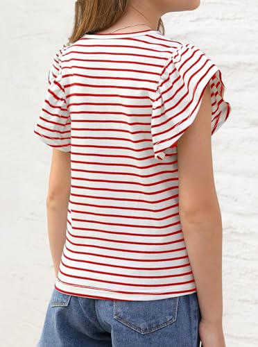 Image of Girls' Summer Shirts Cute Tops Ruffle Sleeve Crew Neck Casual Tees