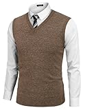 COOFANDY Mens Casual Sweater Vest Lightweight V-Neck Solid Knit Vest Brown