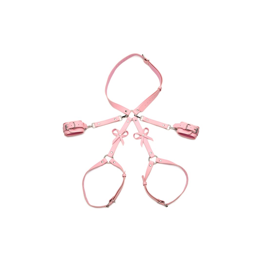 Strict Pink Bondage Harness With Bows Xl/2Xl - Adjustable Waist, Thigh, And Wrist Straps