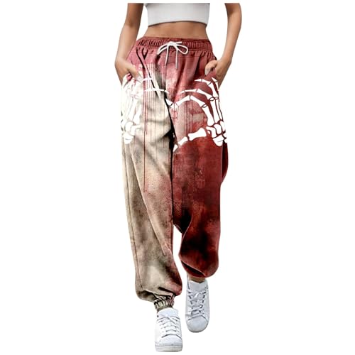 Disfraz de Halloween para mujer, pantalones de chándal de cintura alta, pantalones de chándal escalofriantes con estampado elástico espeluznante, pantalones de chándal activos, pantalones de chándal