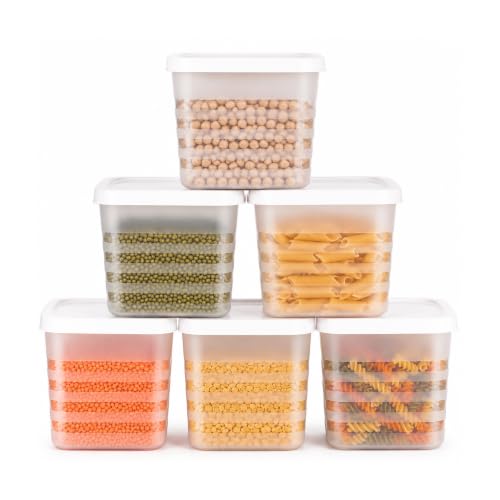 Image of Food Storage Containers Set of 6, (950 ML Each), Square, Transparent | BPA Free Plastic Kitchen Organizers & Storage Jars for Pulses, Rice, Cereals, Dry Fruits & Fridge Storage (White Lid)