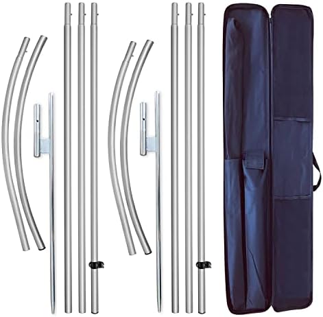 2 Packs Swooper Flag Pole with 2 Packs Ground Stake,15 Feet Complete Feather Flag Pole Kit for Business Advertising Silver