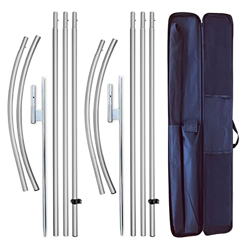 2 Packs Swooper Flag Pole With 2 Packs Ground Stake,15 Feet Complete Feather Flag Pole Kit For Business Advertising Silver #TOP1