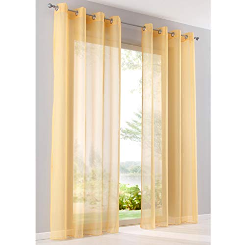SIMPVALE 2 Paneles Cortinas con Ojales Translúcida Visillos para Dormitorios Habitación Salón Balcón,Amarillo,140cm x 245cm