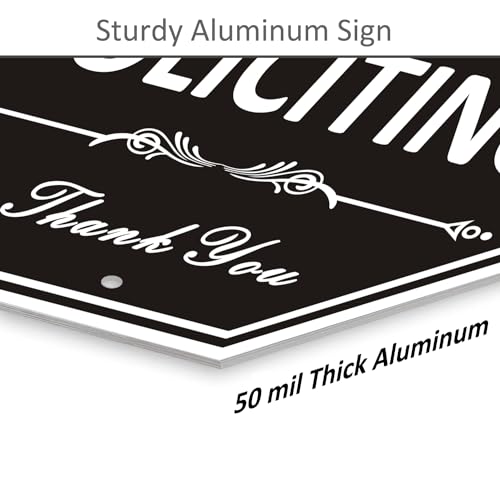 Image of Heavy Duty No Soliciting Sign for House - All Metal Construction No Soliciting Yard Sign - 14 inch x 7 inch - Aluminum - with 28 inch Long Stake