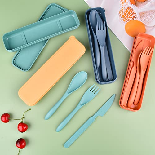 Reusable-Wheat-Straw-Cutlery-with-Case-Portable-Dark-Utensils-Set-for-Adults-Tableware-Camping-Cutlery-Set-for-4-People-Travel-Utensils-Set-for-Kitchens-Dishwasher-Safe