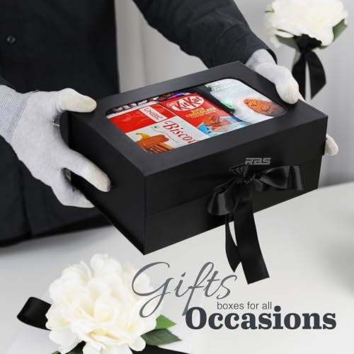 Image of RBS - Black Gift Box with Window 23x16x10cm Empty Gift Box for Packaging (1 Pack) Gifting Sturdy Hamper for Gift Corporate Gifting Box Holds Upto 5kg Transparent Gift Boxes for Gift Presentation