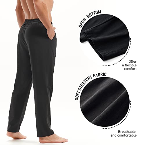 AMY COULEE Mens Cotton Yoga Pants Running Workout Lightweight Sweatpants Open Bottom Lounge Pants with Pockets4