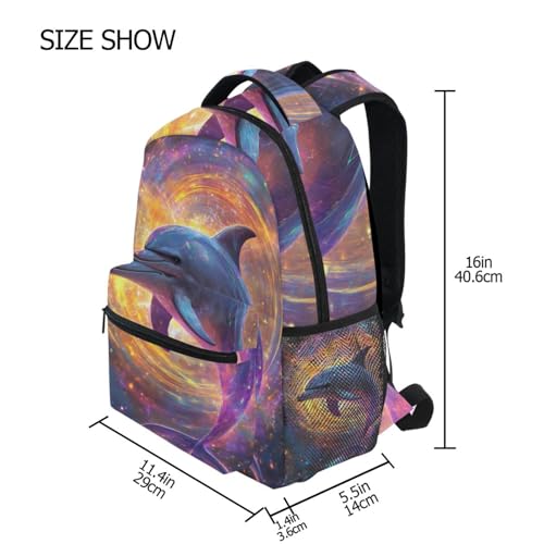 Dolphin Galaxy Print Backpack 3rd 4th 5th Grade School Bookbag Travel Laptop Daypack Bag Purse for Boys Girls Teens2