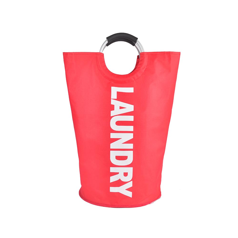 Collapsible Fabric Laundry Hamper, Foldable Clothes Bag, Washing Bin Basket (Red)