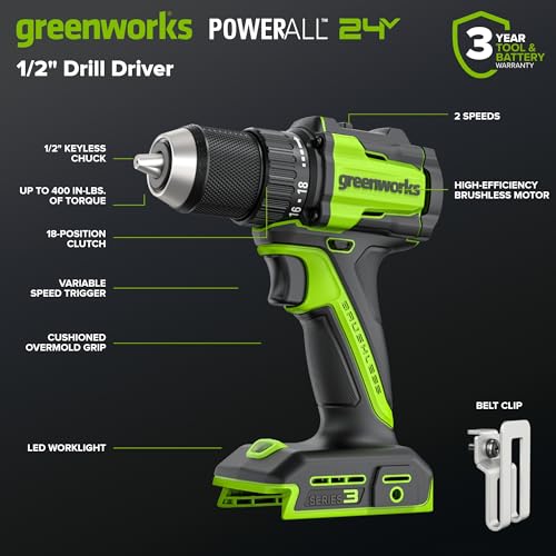 Image of Greenworks 24V Cordless Brushless 400 in-lbs Drill+1950 in-lbs Impact Driver Combo,(2) 2.0Ah USB-C Batteries(12,000mAh Power Bank) and 65W USB-C Fast Charger(3-Port) + 70PCS Impact Rated Driving Set