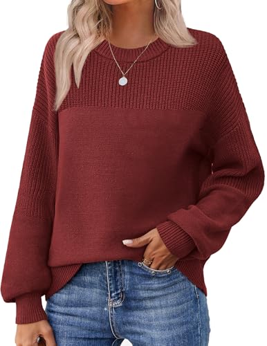 Zeagoo Womens Winter Fall Crew Neck Burgundy Sweaters for Women