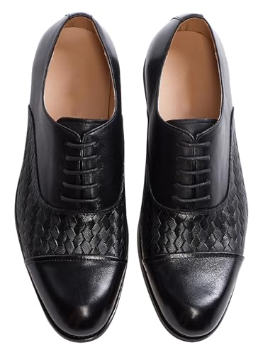 Mens Dress Shoes Formal Oxfords Genunie Leather Cap Toe Weave Texture Modern Derby Fashion Prom Wedding Business Casual Suit Shoes Tuxedo Shoes for Men