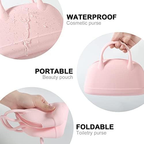 Silicone Makeup Pouch Case for Women : Cosmetic Bags for Travel Fashionable Shell Handbag for Girls Lightweight and Soft (pink) 3 Silicone Makeup Pouch Case for Women : Cosmetic Bags for Travel Fashionable Shell Handbag for Girls Lightweight and Soft (pink)
