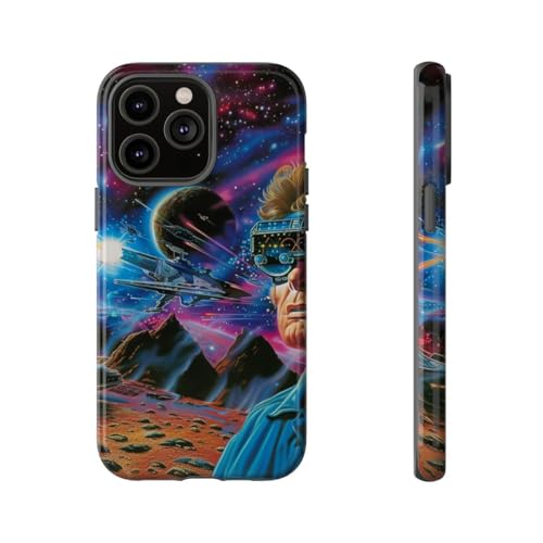 Coque rigide bleu brillant motif Space Battle iPhone 14 Pro Max anti-rayures
