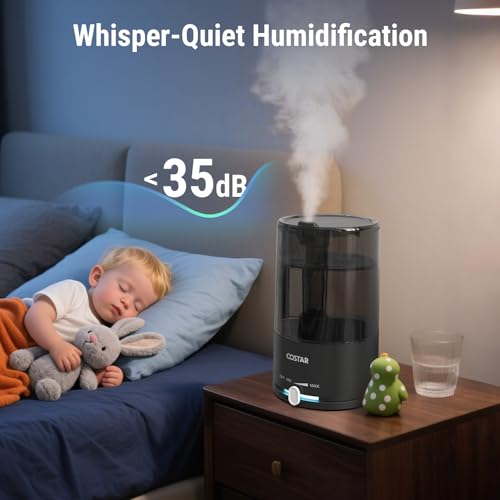 Image of COSTAR Humidifier for Room Moisture with 4.2 Litres Water Tank, Top-Refill Cool Mist Ultrasonic Humidifier for Home Bedroom Whisper-Quiet, Auto-Shut off, Effective Cold & Cough Relief, Black