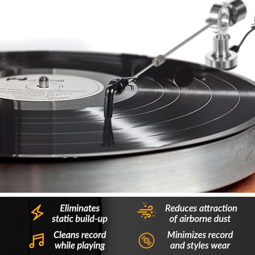 Tellegloww 2 Pcs Vinyl Record Cleaning Arm Anti Static Brush for Vinyl Records Record Cleaner Brush Antistatic LP Cleaning Brush with Carbon Fiber Center Bristles for Turntables LP Record Accessories - Thumbnail 6
