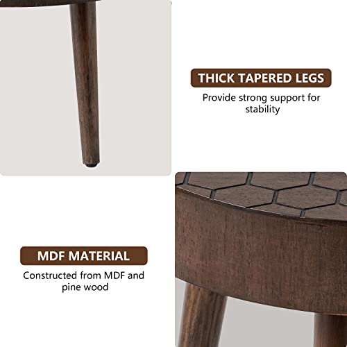Cosiest Farmhouse Round Coffee Table Set, End Table Set Of 2, Modern Nesting Table With Honeycomb Pattern, Wood Cocktail Table For Living Room, Brown #TOP6