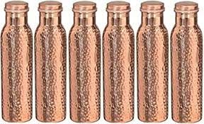 HarLen Hammered Copper Water Bottle with Lid 34 Oz Pack of 6