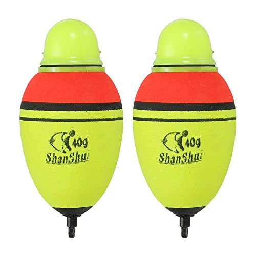PATIKIL 1.4oz Lighted Fishing Slip Bobbers, 2 Pack EVA Green Red LED Light Up Fishing Float for Night Fishing Yellow
