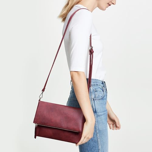 Image of KALIDI Vintage Vegan Leather Crossbody Bag PU Shoulder Bag Handbag Multiple Pockets Adjustable Removable Strap Women