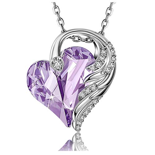 Infinity Love Heart Birthstone Necklaces Women Mom Angel Wing Love Heart Crystal Pendant Necklaces February Birthstone Jewelry Gifts for Wife Girlfriend Birthday Christmas Mother s Day Valentine s