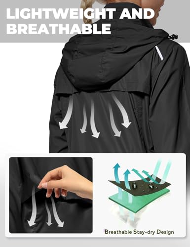 FitsT4 Sports Damen Fahrradjacke Radfahren Leichtgewicht Laufen Jacken Wasserabweisend Windbreaker Wanderjacke Reflektierend Trekking Regenjacke mit Kapuze,schwarz,L