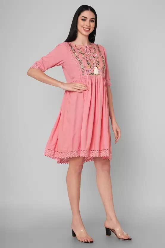 Image of Women Rayon Casual Wear A- Line Dress for Girl /Women /Ladies