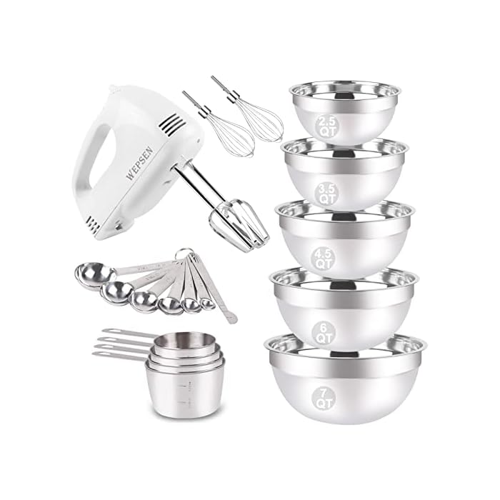 Buy Electric Hand Mixer Mixing Bowls Set, Upgrade 5Speeds Handheld