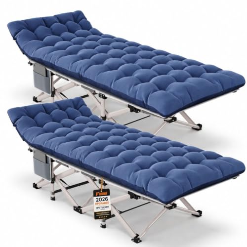 Fenbeli Folding Camping Cots for Adults 2 Pack, 16.8 lb Each, Blue & Blue