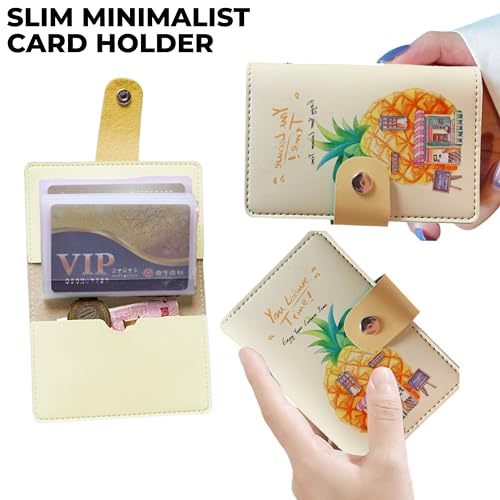 Image of Kraptick Card Holder Wallet - Slim Credit Card Holder, Visiting Card Organizer, Multi Slot Pocket Card Wallet with Secure Closure, Compact Travel Card Case (Pineapple)