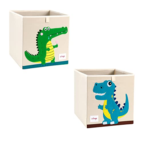 Vmotor 2 Pcs Foldable Animal Toy Storage Box/Bin/Cube, Collapsible Storage Organizer Chest Basket Container For Kids, Toddlers, Boys And Girls(13 X 13 X 13 Inch,Tyrannosaurus+Alligator) #TOP29