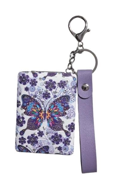 2 in 1 Butterfly Compact Mirror with Keychain Portable Stylish Floral Design Travel Makeup Printed Pocket Keyring Designer Mini Mirror with Keychain Accessory-image-35