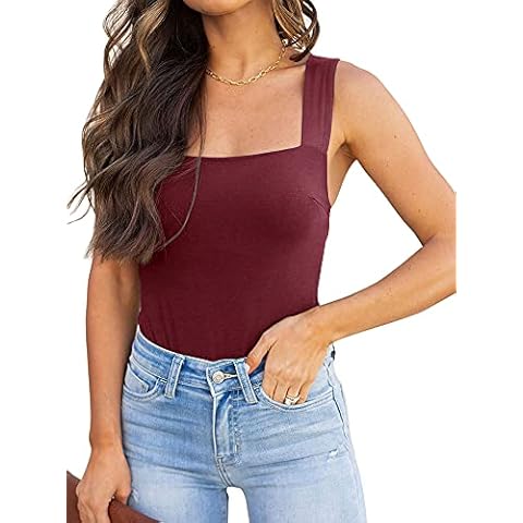 REORIA Women's Square Neck Sleeveless Bodysuit Cover