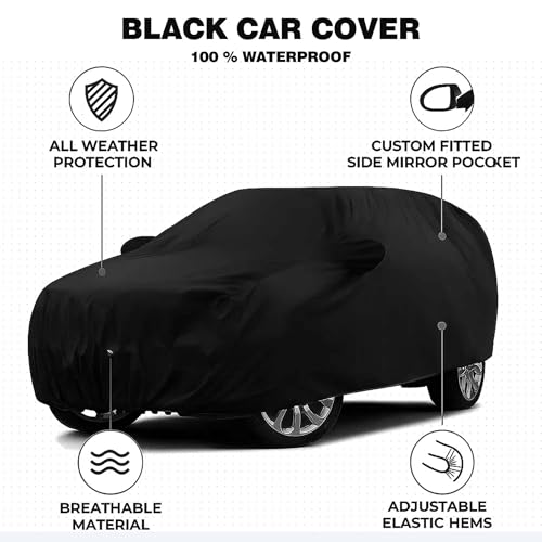 Image of Sulfar 100% Water Resistant Car Body Cover Compatible with Mirror for Hyundai Venue (Triple Stitched, Full Bottom Elastic, Black-N)