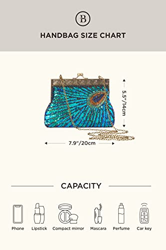 Image of BABEYOND 1920s Flapper Peacock Clutch Vintage Gatsby Sequined Evening Handbag Beaded Bag