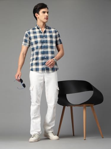 Image of Majestic Man Men's Slim Fit Premium Pure Cotton Plaid Check Half Sleeve Casual Shirt