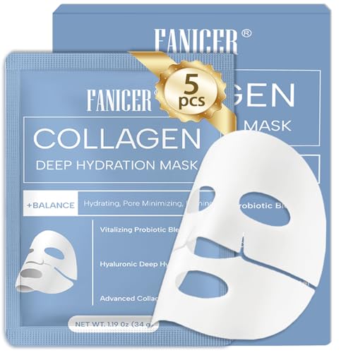 5 Pezzi Maschera Collagene Viso, Mask Collagen, Maschere Viso Idratante, Rassodante Antirughe e Lifting, Riduzione dei Pori, Miglioramento dell'Elasticità, Blu