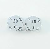 Clear Frosted D20 Dice with Black Numbers Aprox 16mm 2pc Dice Wondertrail WCXPF2001E2