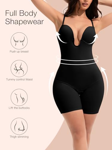 Image of Slimers Backless Shapewear Tummy Control: Low Back Plunge Shapewear Bodysuit - Slimming Built-In Bra Full Body shaper Woman