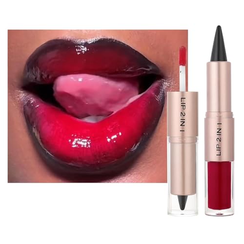 Image of BAISEN DIARY 2-in-1 Double-Ended Matte Lip Liner & Lip Gloss Duo, Classic Red Ombre Lip Combo Pencil, Lip Liner and Lipstick Gloss Set for Defined & Fuller Looking Lips, #02 Classic Red