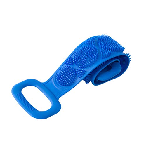 Pull Back Massage and Bath Shower Silicone Double-Sided Back Scrubber,Bath Handle Body Brush, Exfoliating Texture Scrubbing Pad for Shower (Blue)
