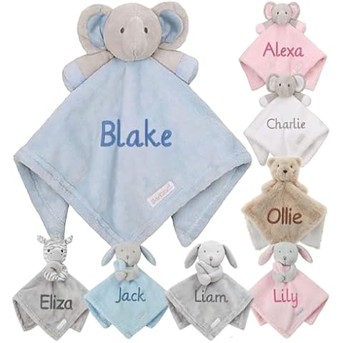 Personalised Baby Comforter Blanket Blue Elephant Cover