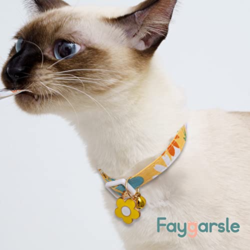 2 Pack Cotton Breakaway Cat Collars With Bell Flower Charms Red Yellow Cat Collar For Female Girl Cats Male Boy Cats #TOP4